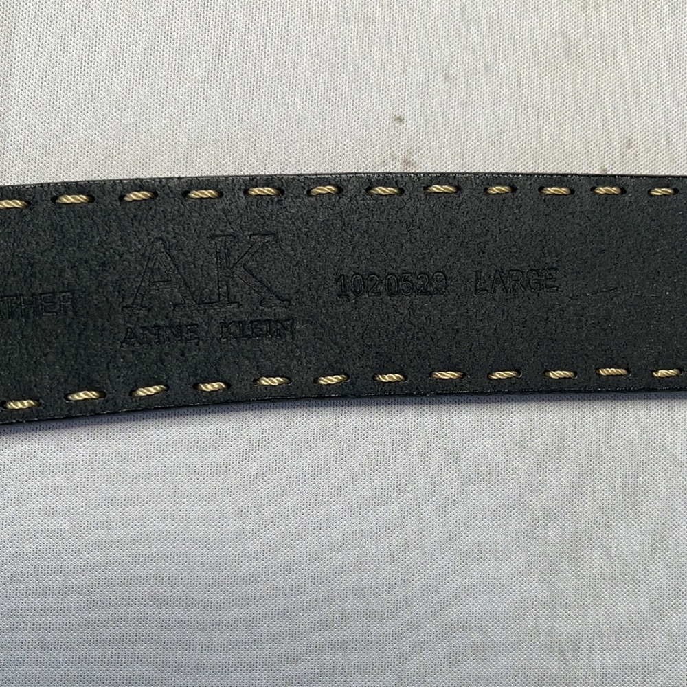 Anne Klein L Belt Black Exposed Stitching Large Ladies Leather Silver Hardware - Picture 4 of 13